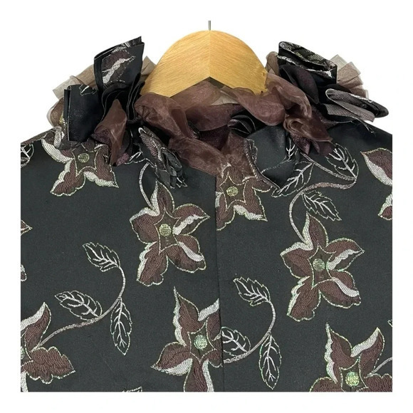 Vintage Elite Champagne Brown Floral‎ Embroidered Embellish Blazer Women Size 12 - Picture 12 of 16